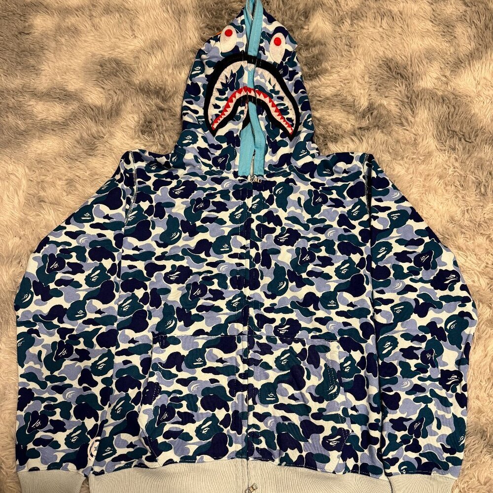 BAPE Big ABC Camo Shark Wide Full Zip Double Hoodie Mens Large